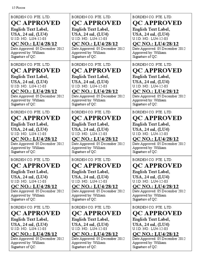 Borden Co. QC Approved Label Details | PDF | Business | Technology ...