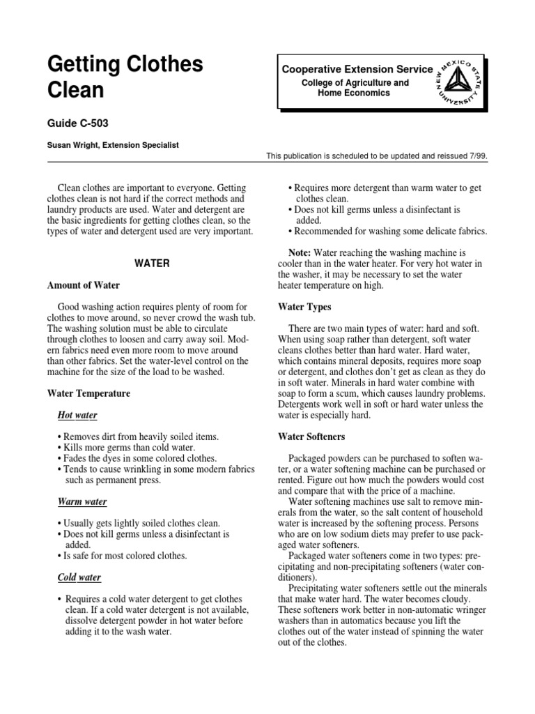 Getting Clothes Clean Guide C503 PDF Washing Machine Laundry