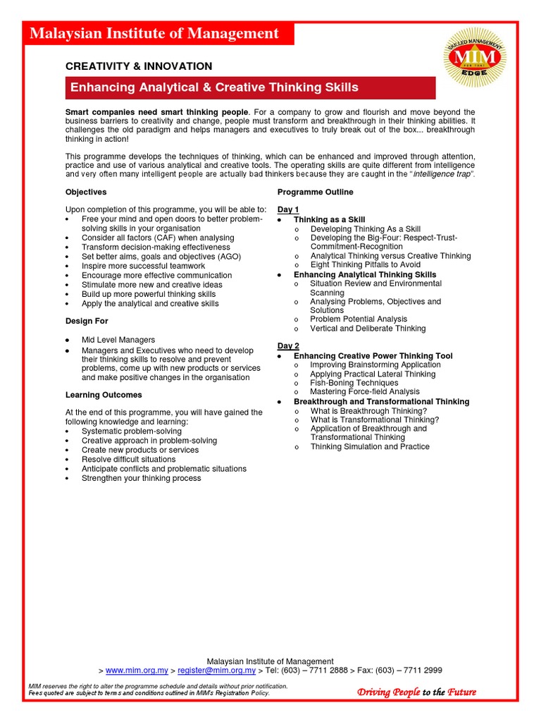 Enhancing Analytical & Creative Thinking Skills PDF | PDF | Creativity ...