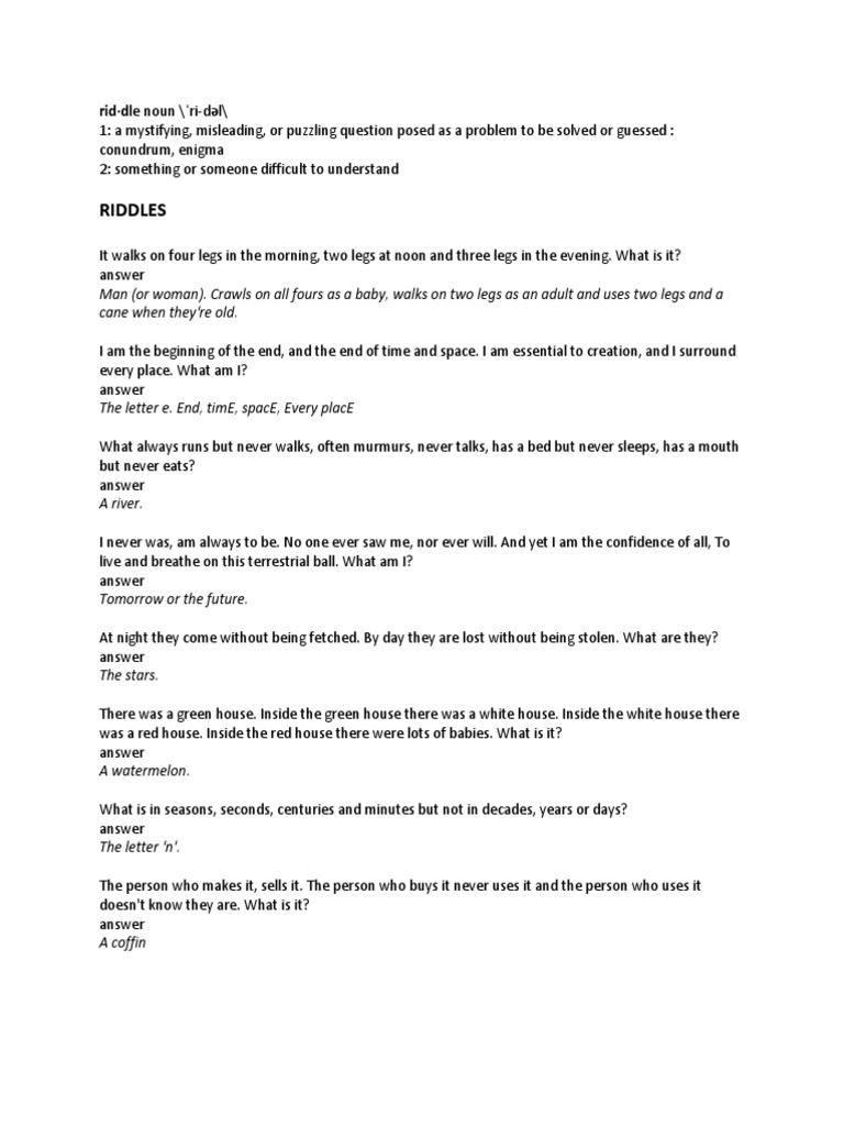 Riddles Rid Dle Noun / RiDəl PDF Frog