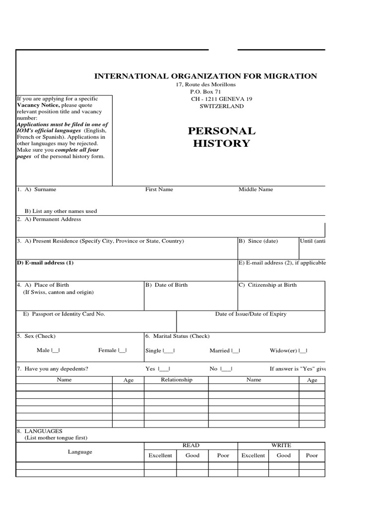 Personal History: International Organization For Migration | PDF ...