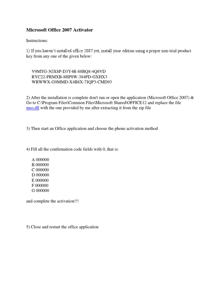 Telephone Activation Keygen Office 2007