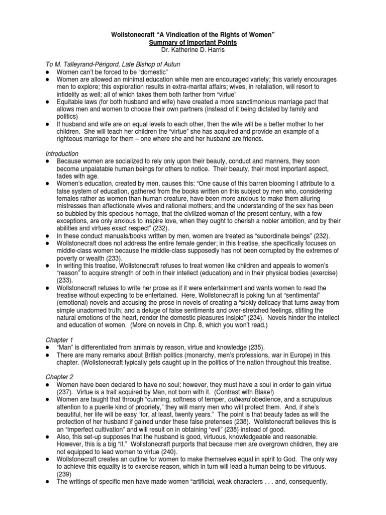 Vindication On The Rights Of Women Summary Mary Wollstonecraft A Vindication Of The Rights Of Woman