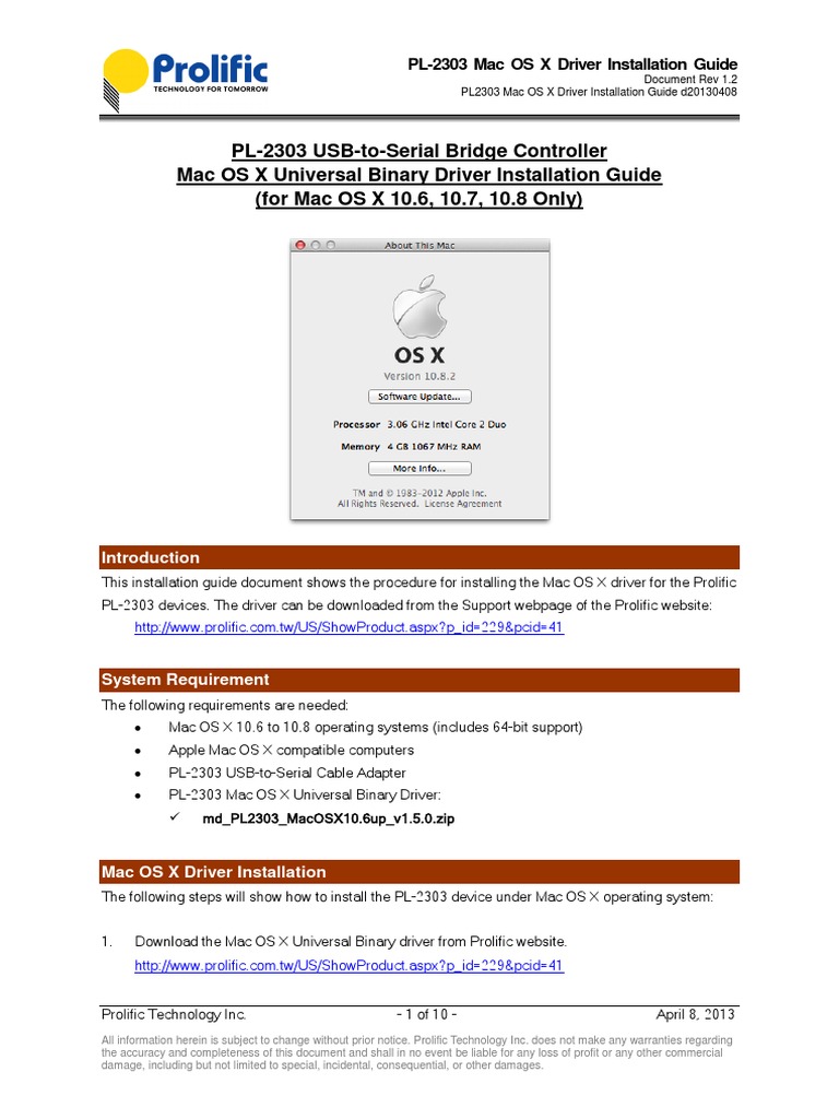 PL-2303 Mac Driver Installation Guide | PDF | Device Driver | Modem