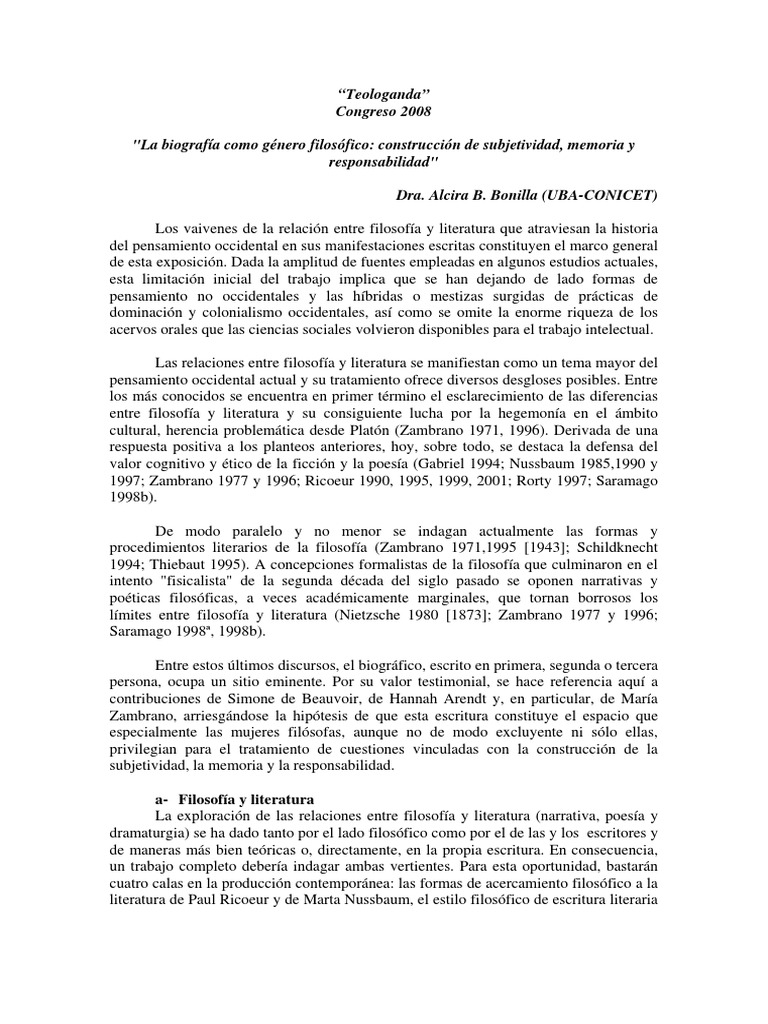 Bonilla. Biografía Como Género Filosófico PDF PDF Hannah Arendt