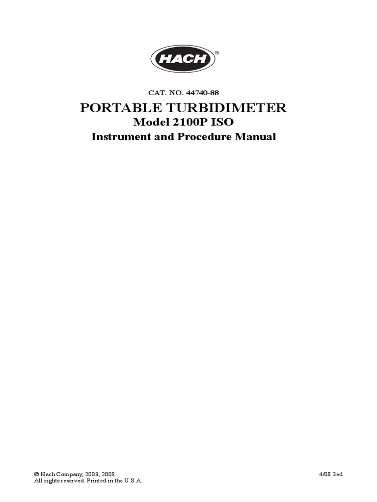 2100P IS Portable Turbidimeter Instrument and Procedure Manual PDF