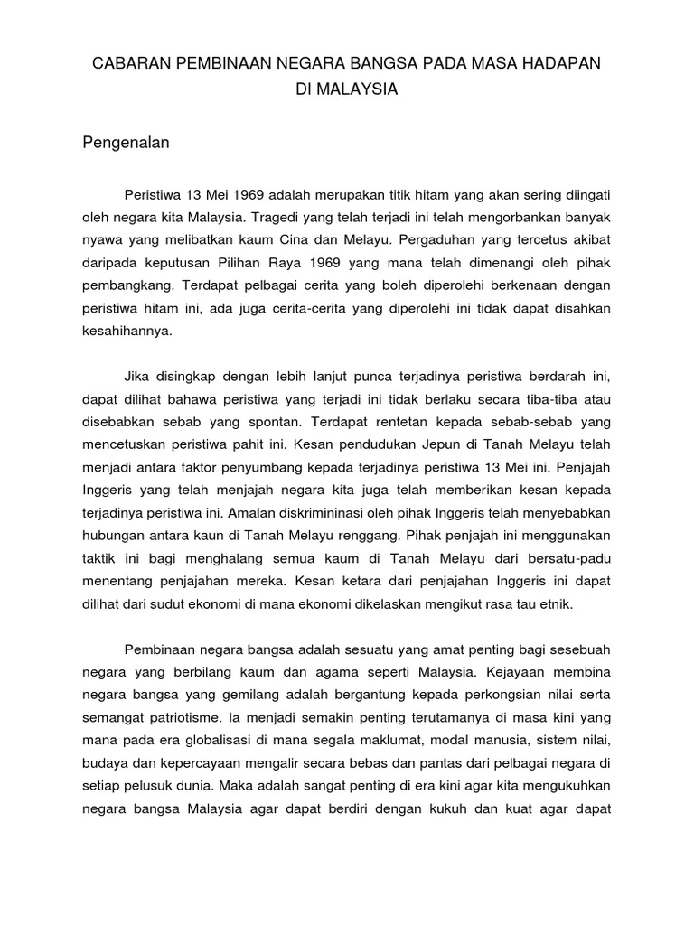 Cabaran Pembinaan Negara Bangsa Pada Masa Hadapan Di Malaysia Pdf