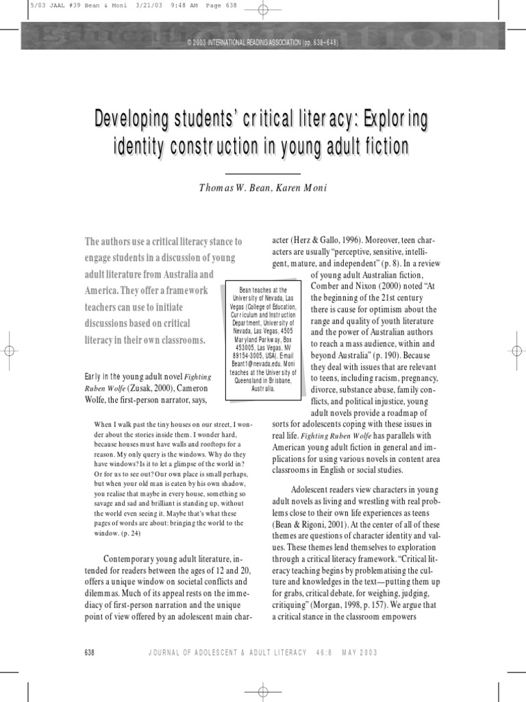 Identity Construction in Young Fiction | PDF | History | General Fiction