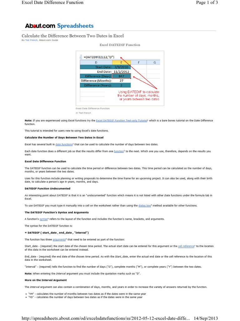 Difference Between Two Dates PDF | PDF | Microsoft Excel | Spreadsheet