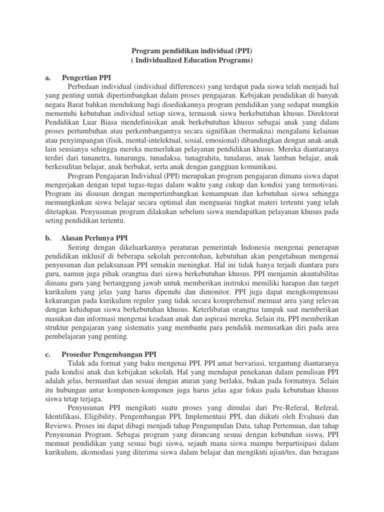 Panduan Program Pendidikan Individual | PDF | Karier & Perkembangan ...