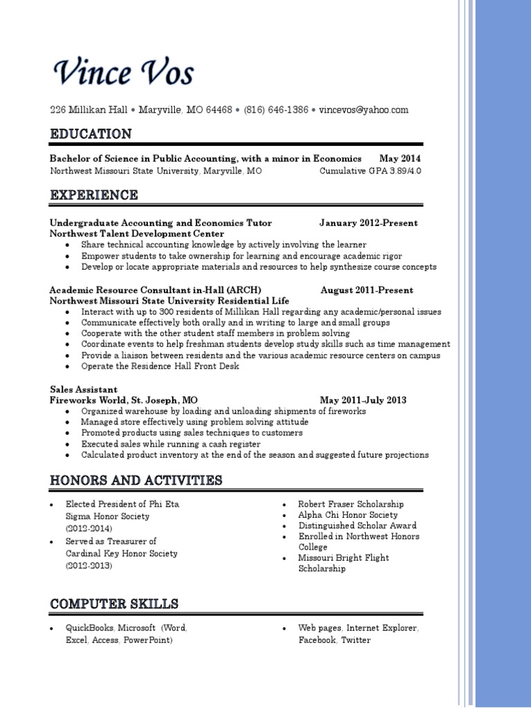 Vince Vos: Accounting Resume | PDF