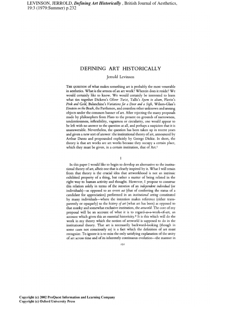 Levinson, Jerrold, Defining Art Historically | PDF