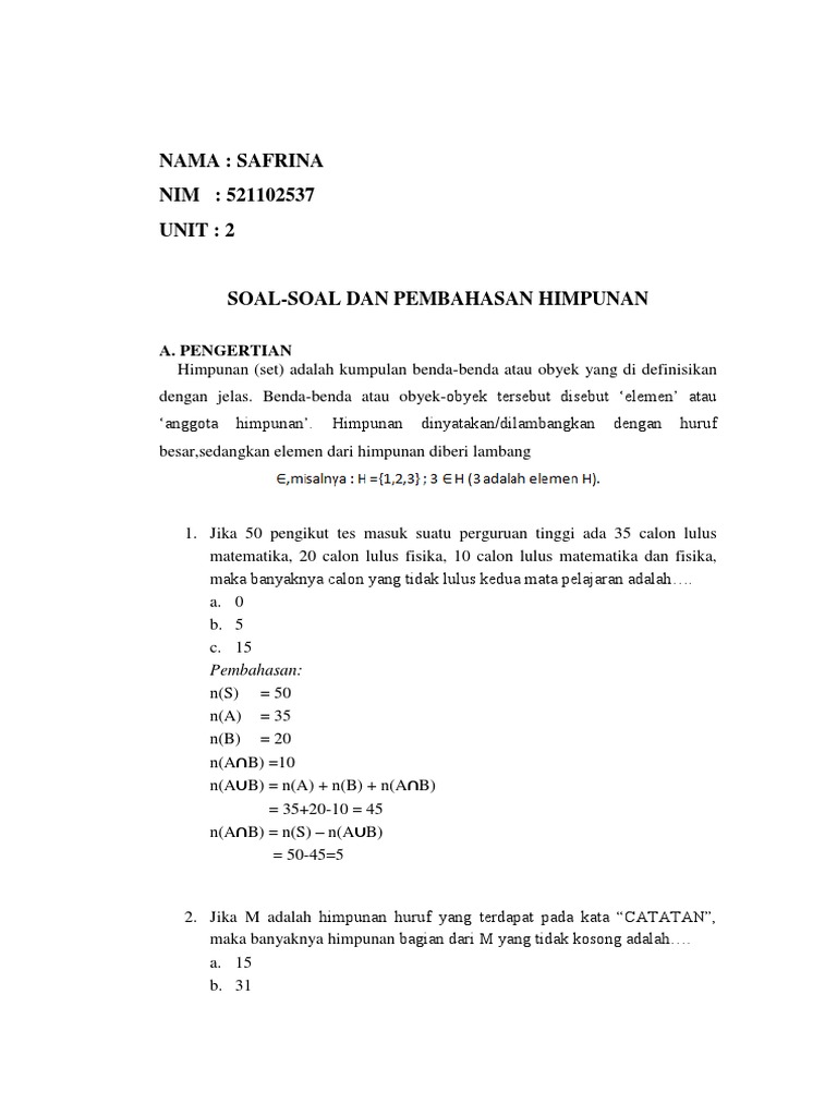 Contoh Soal Matematika