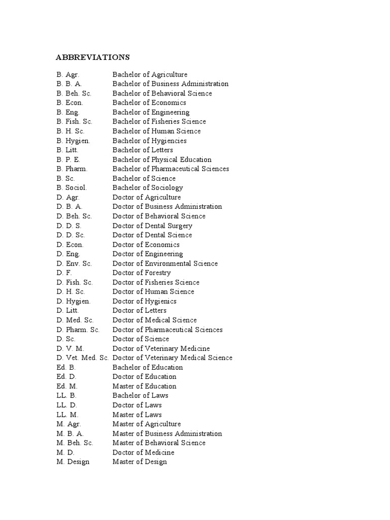 Abbreviations Veterinary Physician Doctor Of Medicine