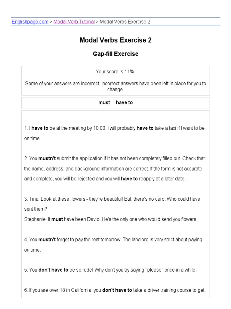 ENGLISH PAGE - Modal Verbs Exercise 2 | PDF