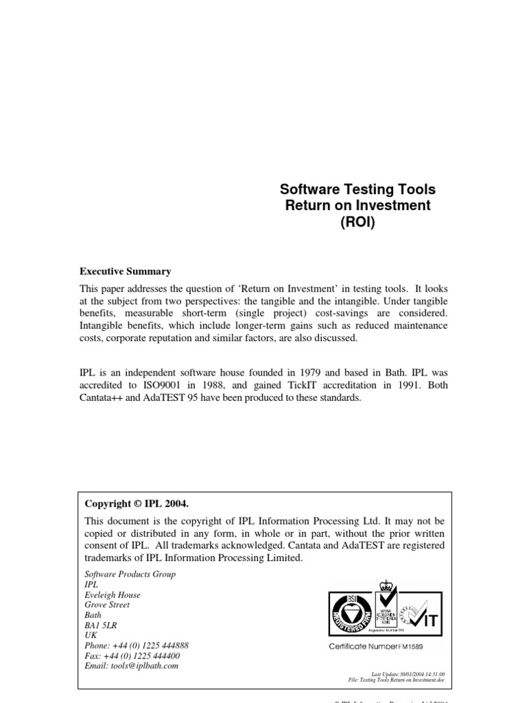 Software Testing Tools Return On Investment (ROI) | PDF