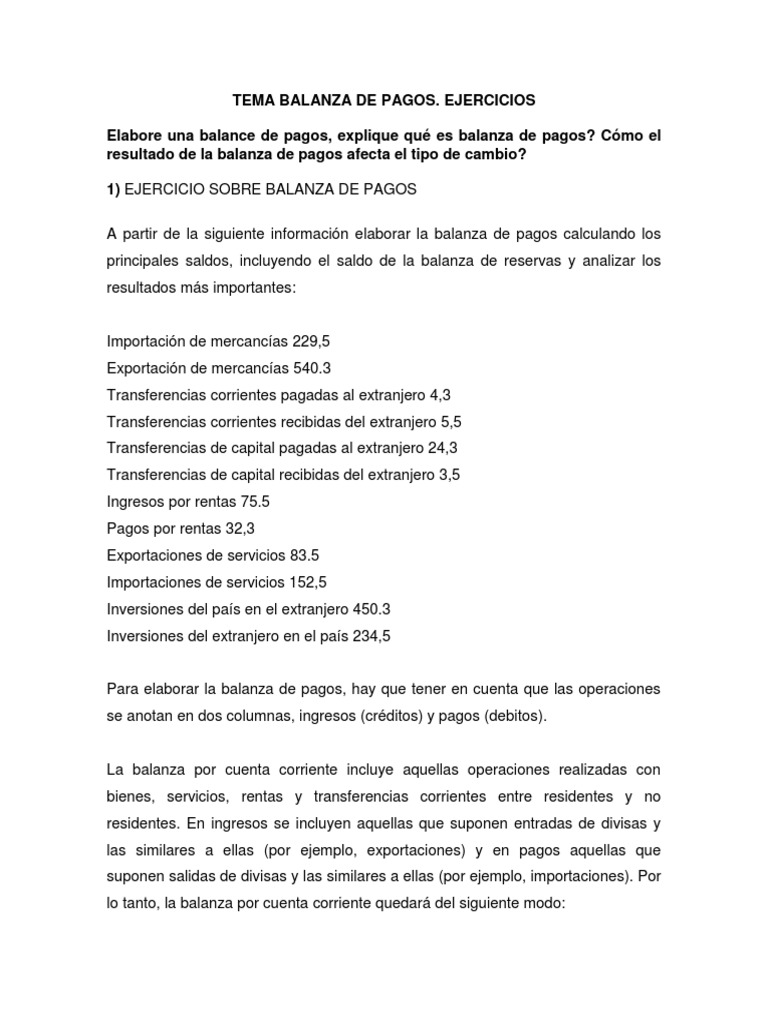 TALLER Balanza de Pagos Ejercicios | PDF | Balance de pagos | Dinero