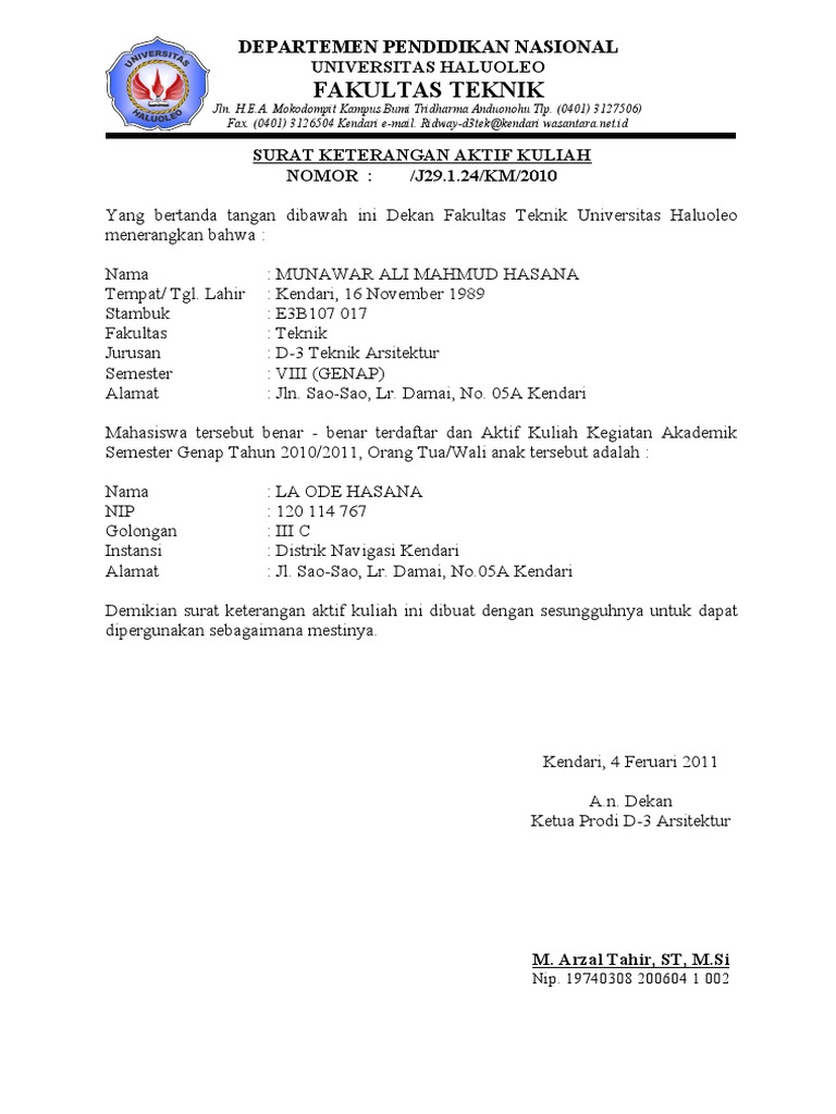 Surat Keterangan Aktif Kuliah