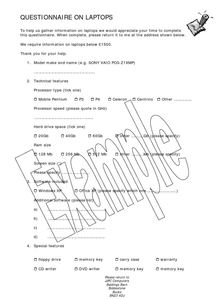 Questionnaire On Laptops PDF