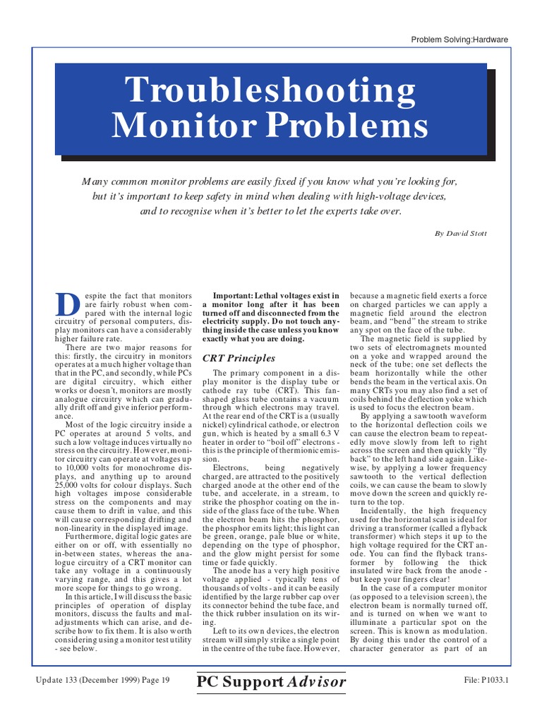 Troubleshooting Monitor Problems: PC Support Advisor | PDF | Cathode ...