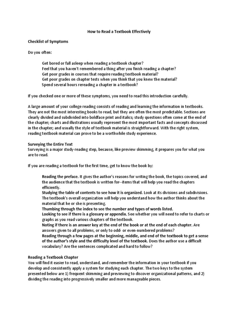 How To Read A Textbook Effectively Pdf Textbook Reading Process