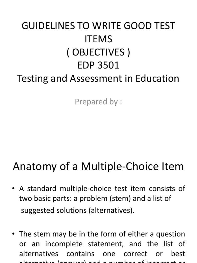 Guidelines To Write Good Test Items | PDF | Multiple Choice | Business