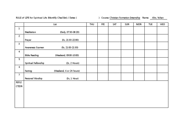 Rule of Life For Spiritual Life - Checklist | PDF | Religion & Spirituality
