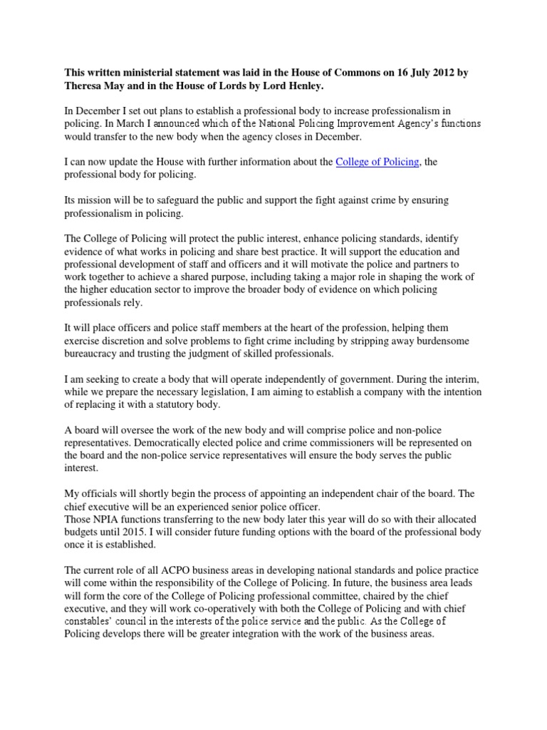 This Written Ministerial Statement Was Laid in The House of Commons On