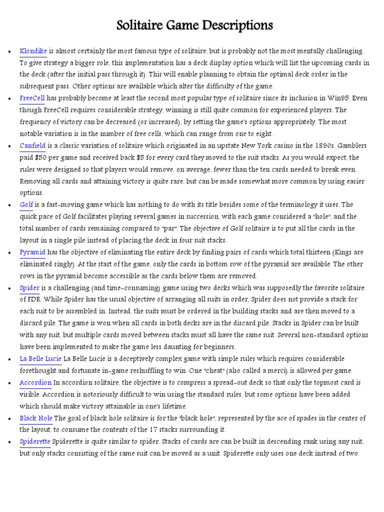 Solitaire Game Descriptions An InDepth Look at Strategies, Rules, and
