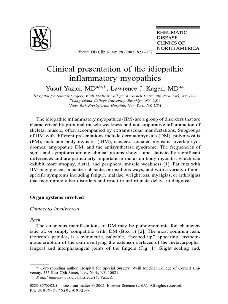 Idiopathic Inflammatory Myopathies Overview | PDF | Cutaneous ...