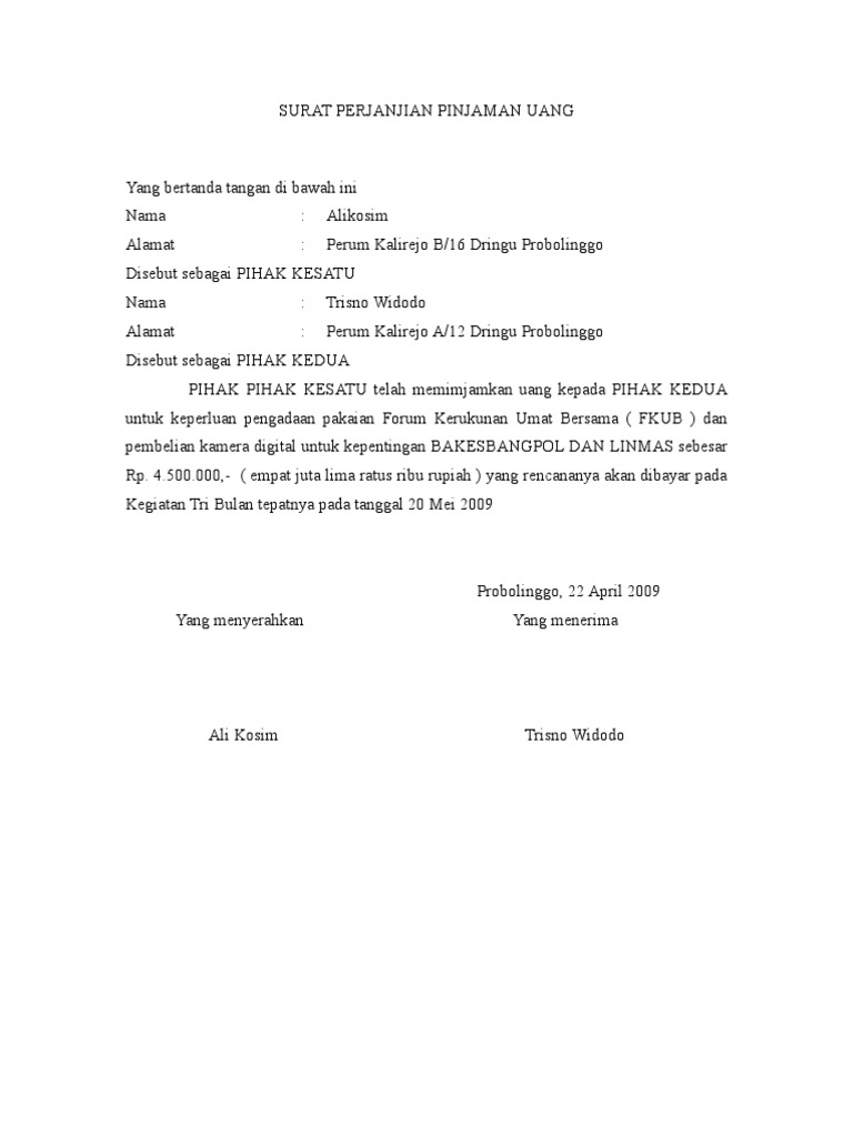 Surat Perjanjian Jaman Uang Pdf