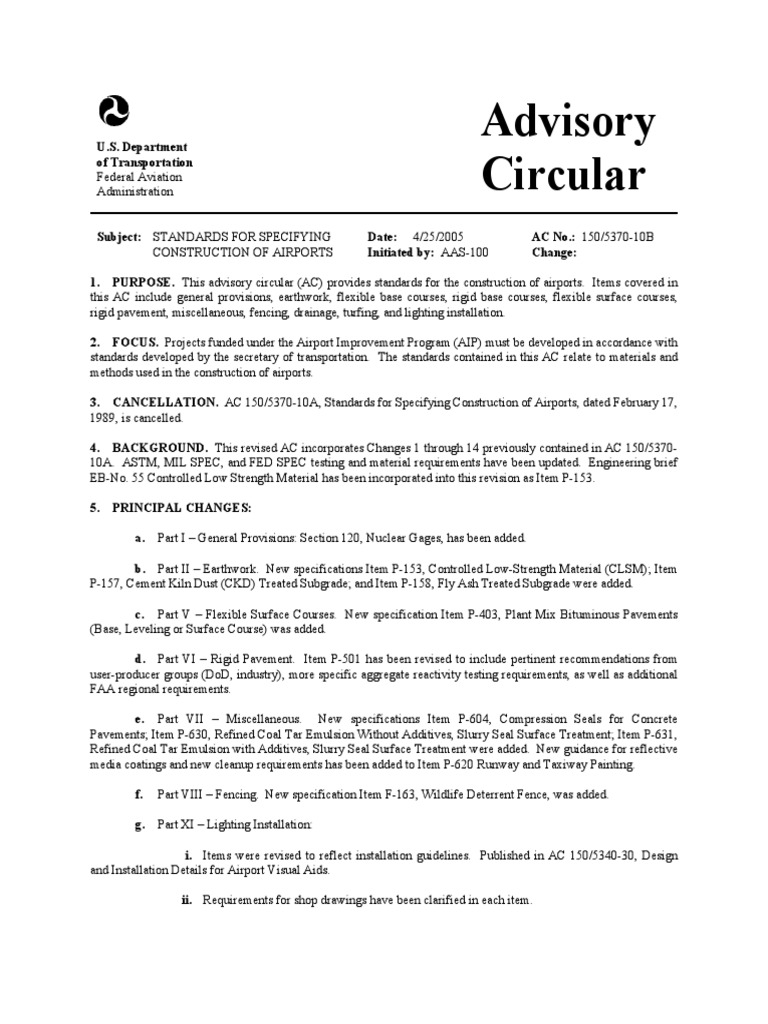 FAA ESPECIFICACIONES 2005 AC150-5370-10b Part1 PDF | PDF | Surety Bond ...