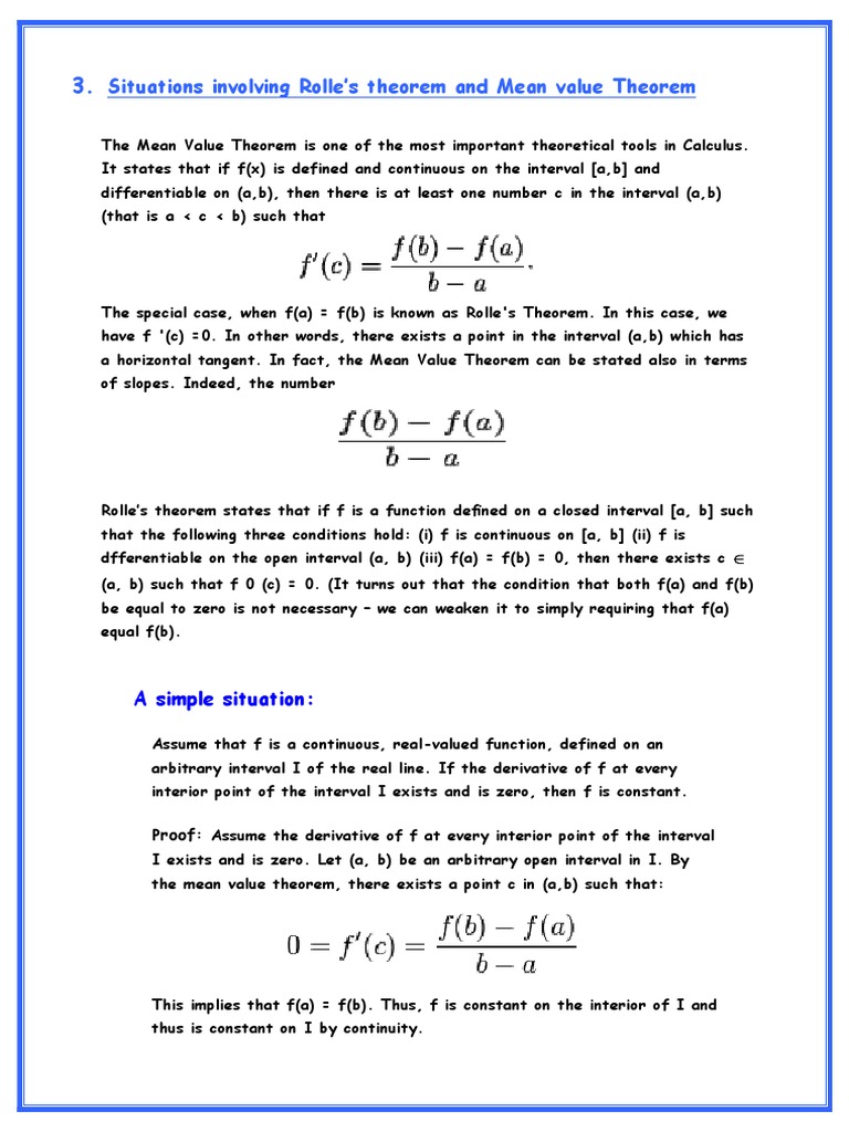 Rolle's and Mean Value Theorems Explained | PDF