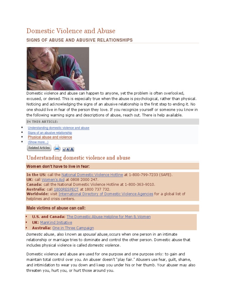 Domestic Violence and Abuse | PDF | Domestic Violence | Psychological Abuse