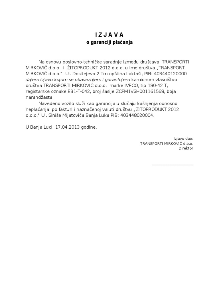 Izjava, ZP | PDF