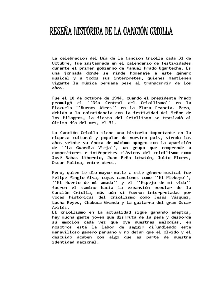 Reseña Histórica de La Canción Criolla PDF