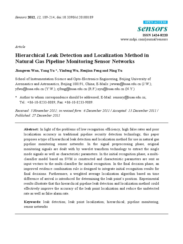 Sensors: Hierarchical Leak Detection and Localization Method in Natural ...