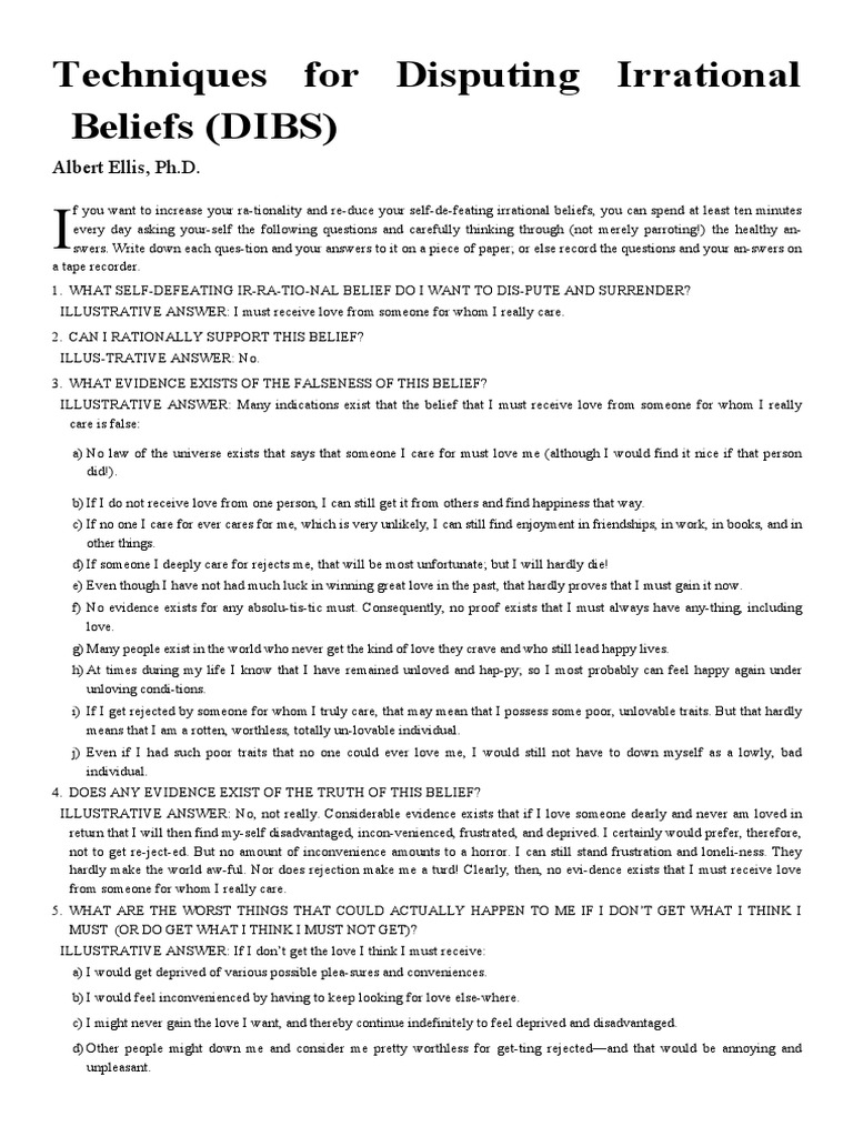 Disputing Irrational Beliefs Techniques | PDF | Rational Emotive ...