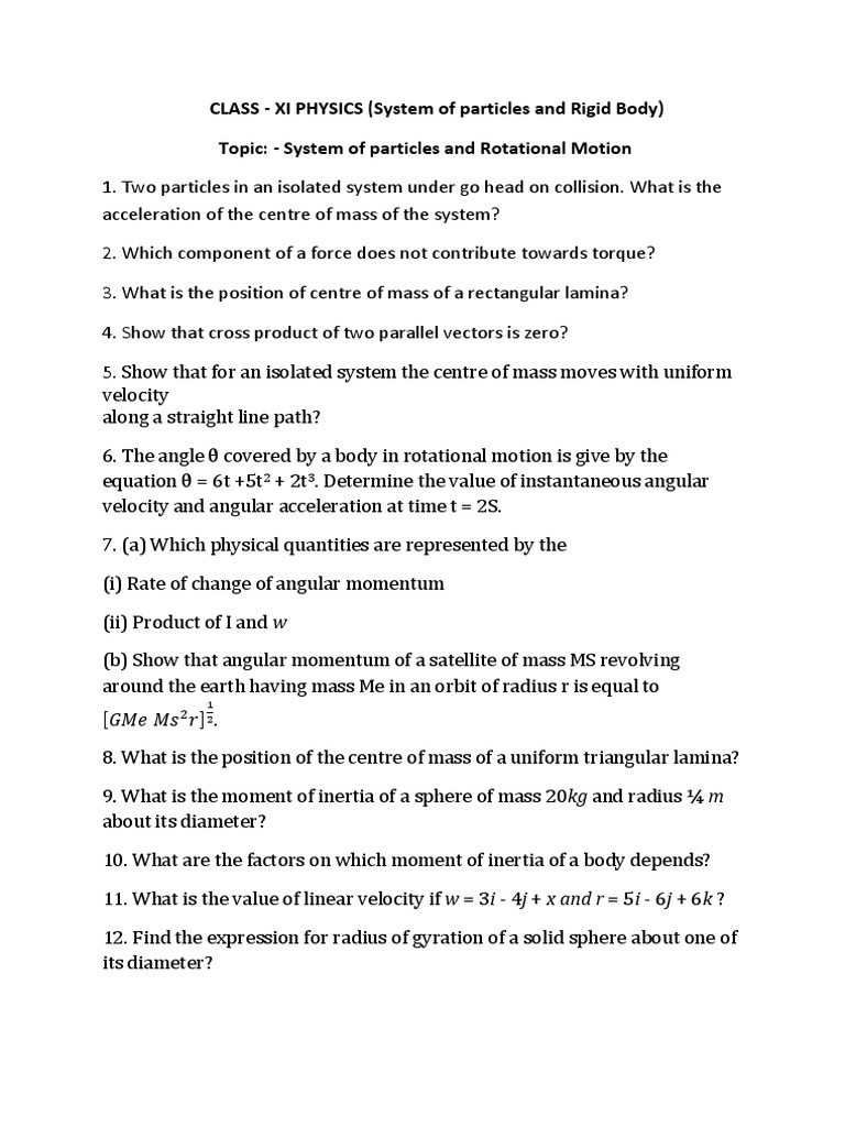 System of Particles & Rotational Motion | PDF | Rotation Around A Fixed ...