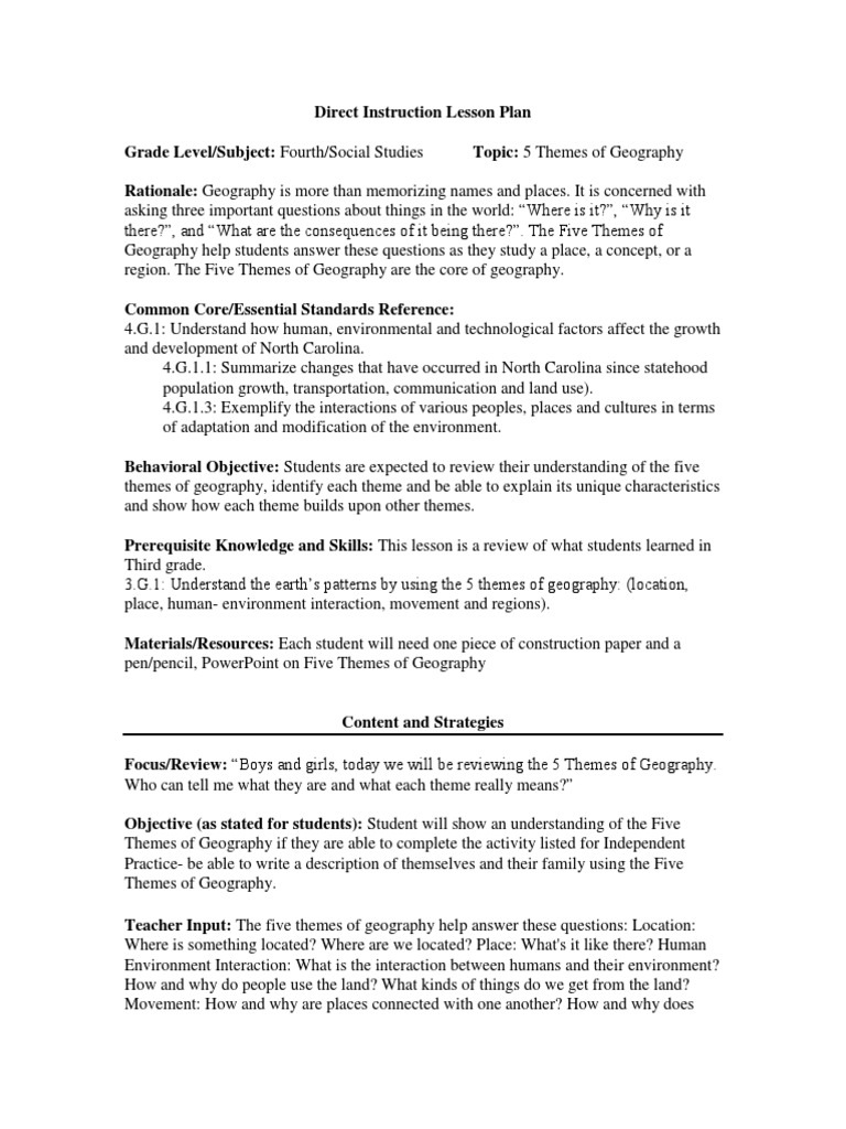 5 Themes of Geography Lesson Plan | PDF | Geography | Understanding