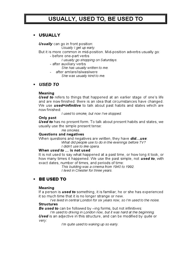 Grammar Guide: Usually, Used To, Be Used To | PDF