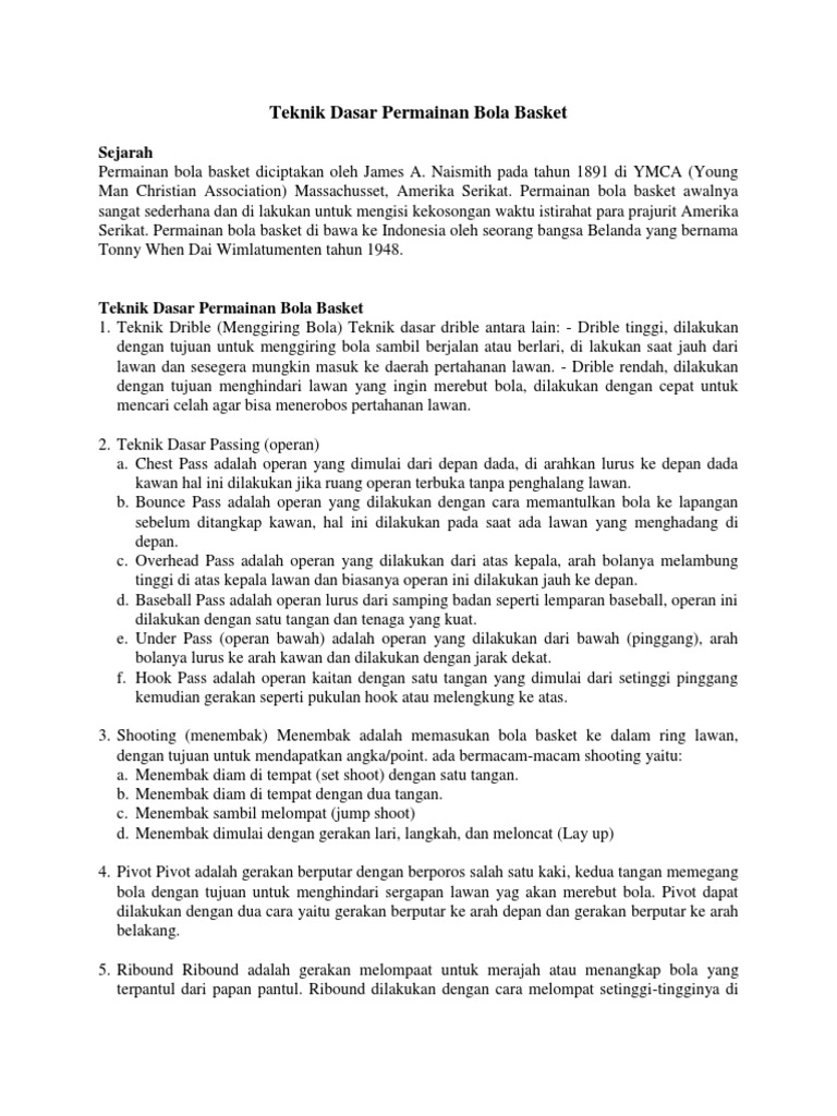 Teknik Dasar Permainan Bola Basket