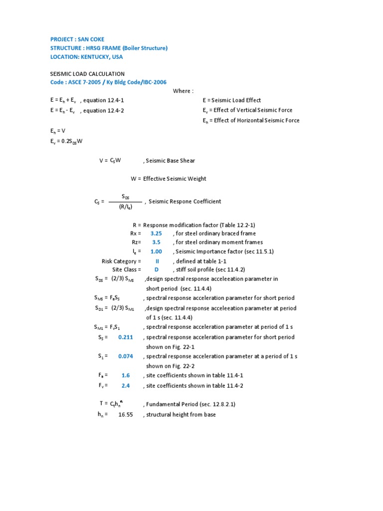 Seismic Load Calculation per ASCE 7-05 | PDF | Dynamics (Mechanics ...