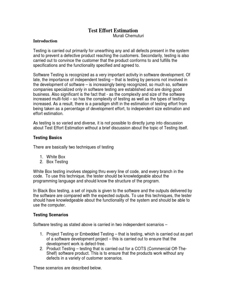 Test Effort Estimation | PDF