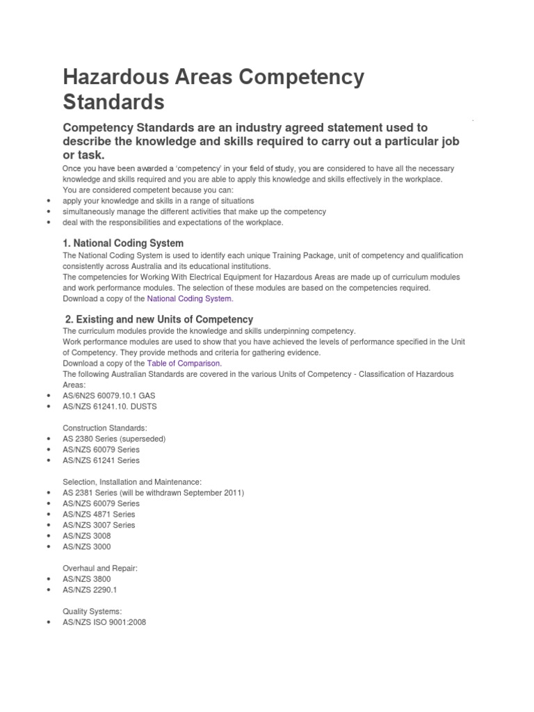 AsNZS Hazardous Areas Competency Standards PDF Competence (Human
