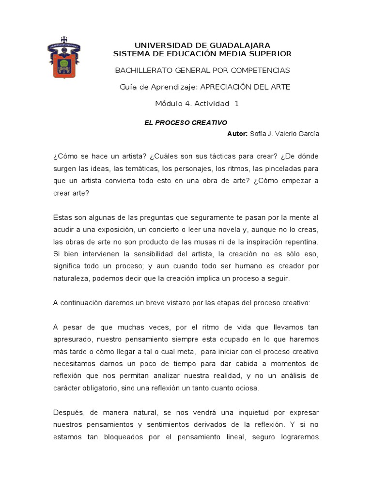 Etapas del Proceso Creativo Artístico | PDF | Unión Europea | Ciencia ...