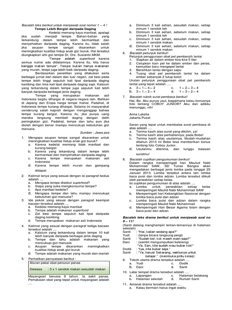 soal bahasa indonesia kelas 6