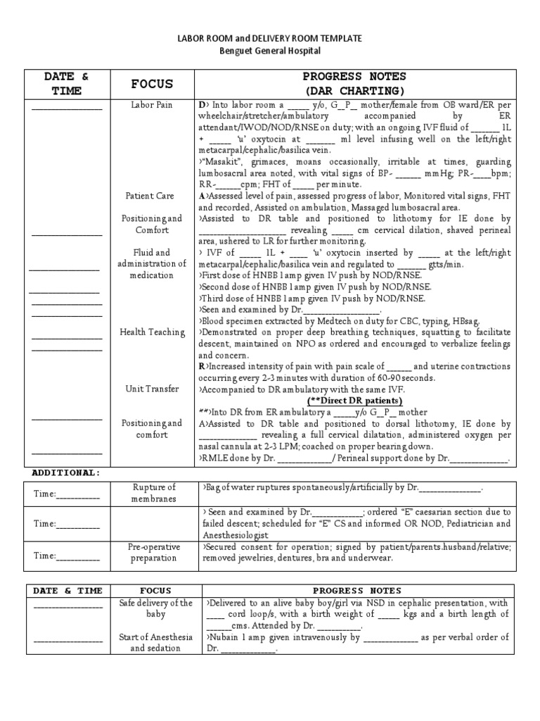 Labor and Delivery Charting Template | PDF | Childbirth | Human ...