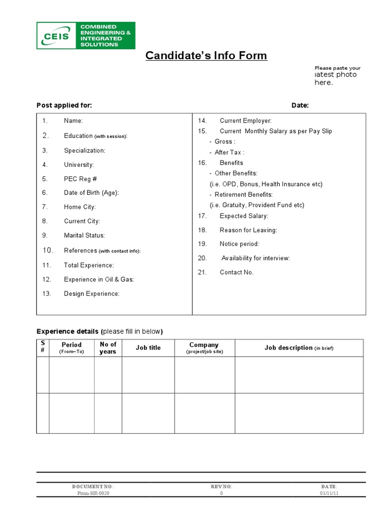 Candidate Information Submission Form | PDF