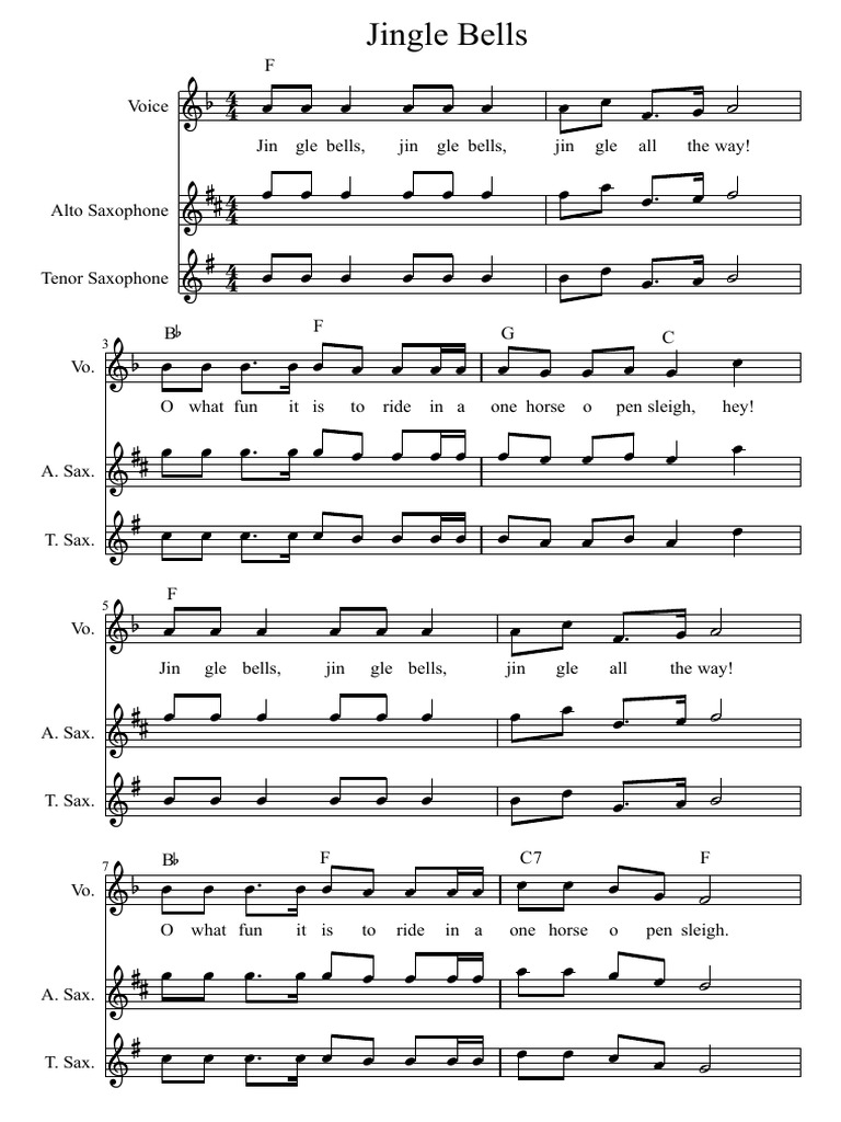 Jingle Bells Sheet Music | PDF | Saxophone | Musical Instruments, image size:768x1024